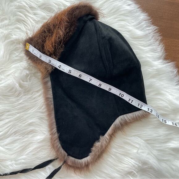 Handmade Ada M Wilson Alaskan Fox Trapper Hat Fox Fur Suede Leather Eskimo Black - Picture 6 of 8